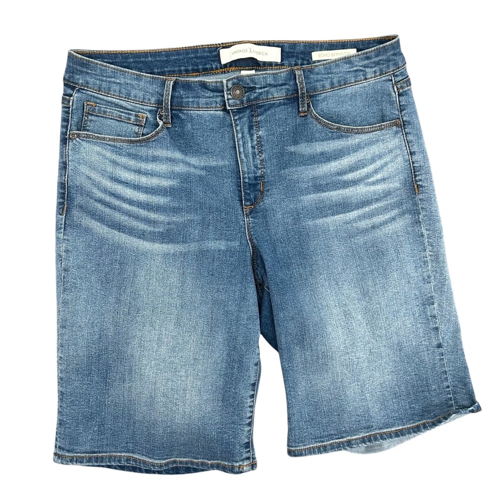 Vintage America Boho Bermuda Denim Shorts Blue Women Size 12